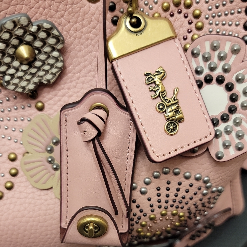 Coach ☆1941☆ Rogue 31 In Peony Pink W Snakeskin Tea Roses & Rivets No. 26890 - Picture 2 of 16